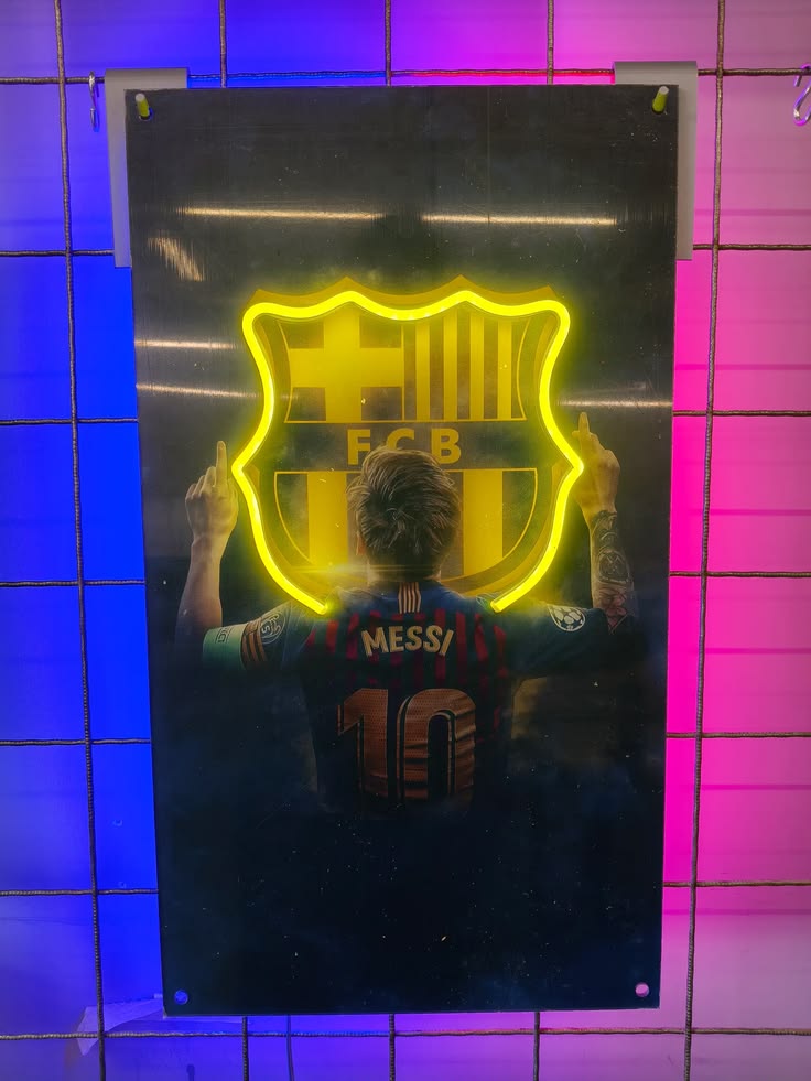 Lionel Messi FC Barcelona LED Neon Wall Art | Football Neon Sign | Premium UV Print with Neon Light