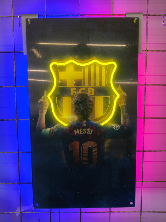 Lionel Messi FC Barcelona LED Neon Wall Art | Football Neon Sign | Premium UV Print with Neon Light