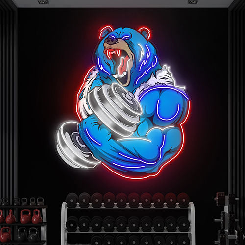 Beast Mode Bear Neon Sign – Hardcore Gym LED Wall Light
