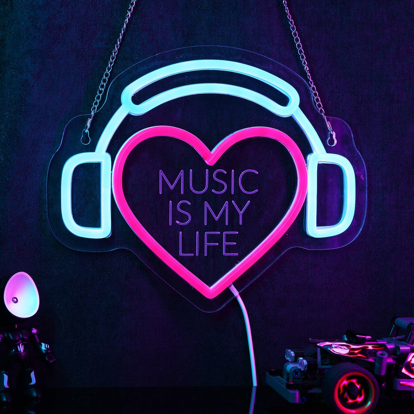 Headset Neon Sign (MUSIC IS MY LIFE) (8x10 inches)