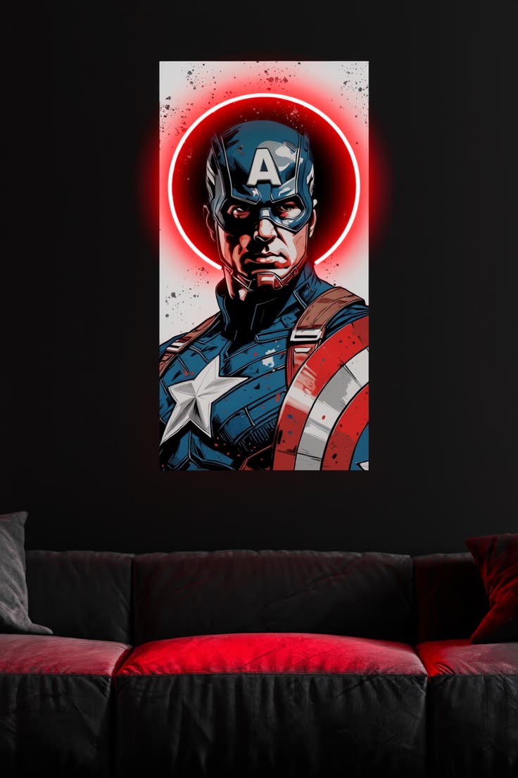 Captain America Neon Shield Wall Art – Red Glow LED Canvas Poster - LED Neon Sign