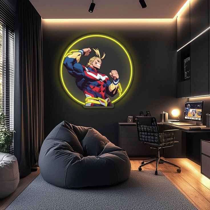 Anime Hero Neon Wall Art – Power Glow LED Wall Décor Game Room