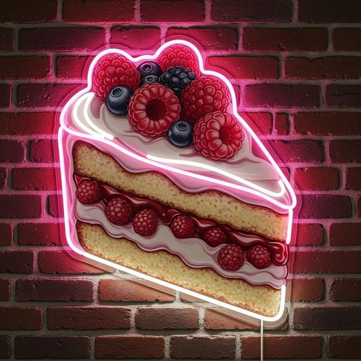Berry Bliss Neon Cake Wall Art – LED Dessert Glow Sign for Cafes & Sweet Lovers | Neon Signs India