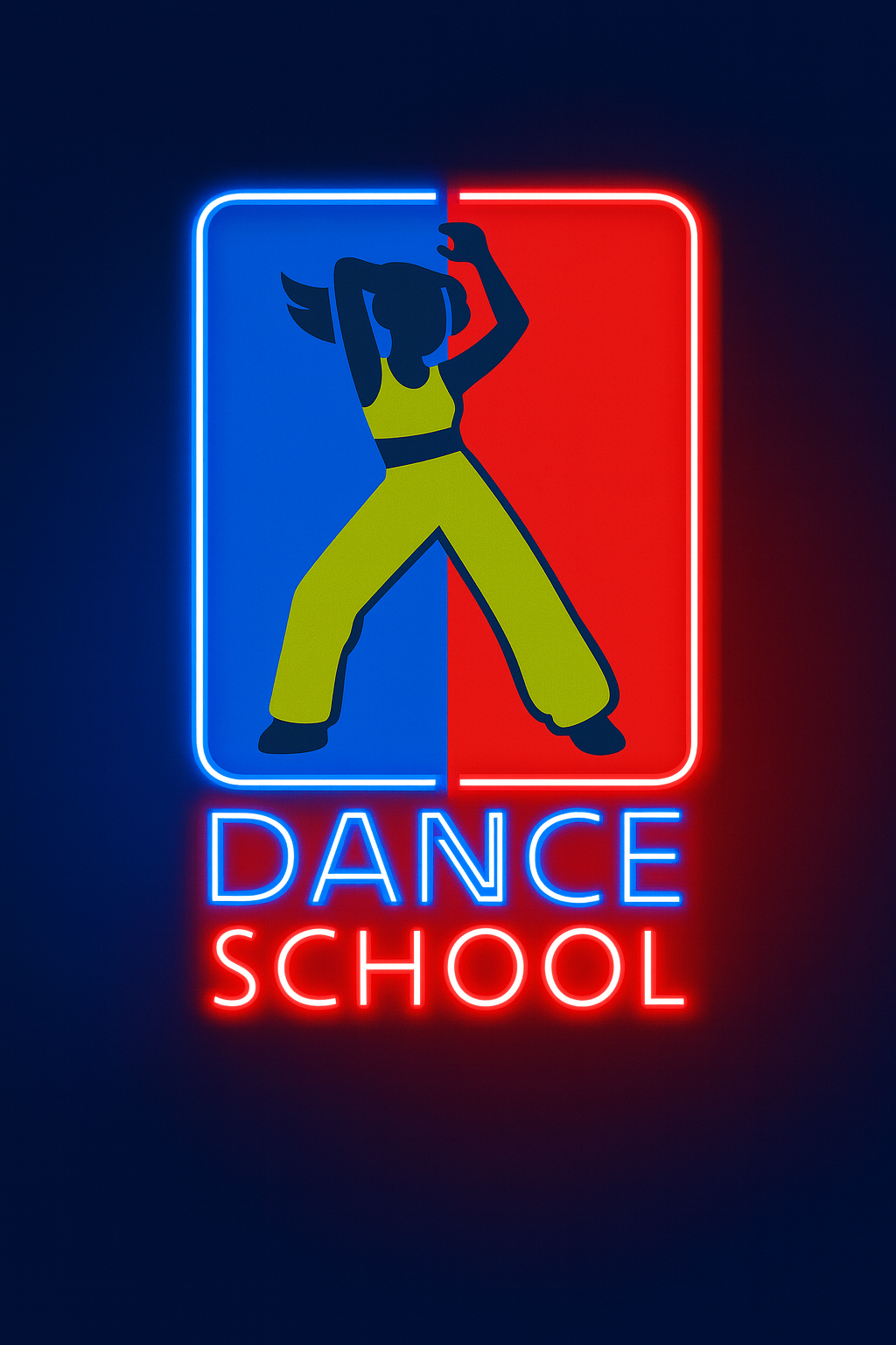 Dance School Split-Frame Neon Wall gym Sign | Blue & Red LED Decor