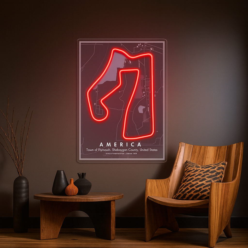 America Racing F1 Circuit LED Neon Wall Art – Minimal Track Map Neon Sign