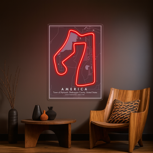 America Racing F1 Circuit LED Neon Wall Art – Minimal Track Map Neon Sign
