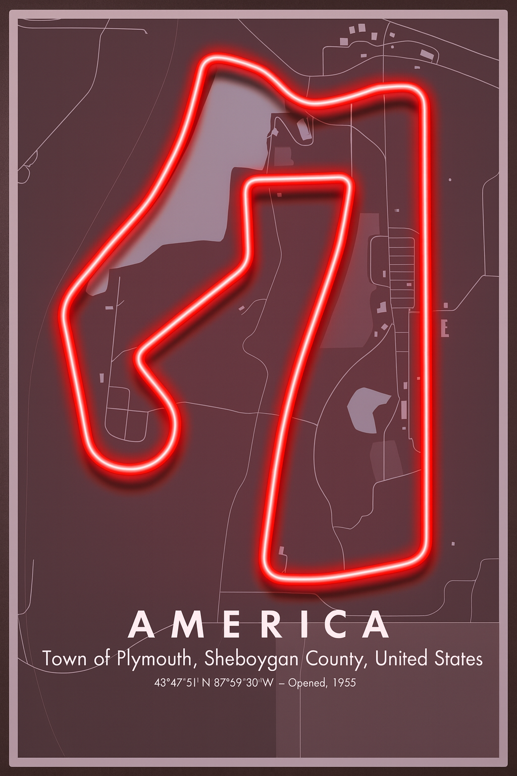 America Racing F1 Circuit LED Neon Wall Art – Minimal Track Map Neon Sign