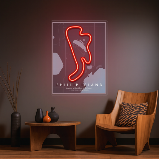 Phillip Island Racing  F1 Circuit LED Neon Wall Art – Minimal Track Map Glow Sign