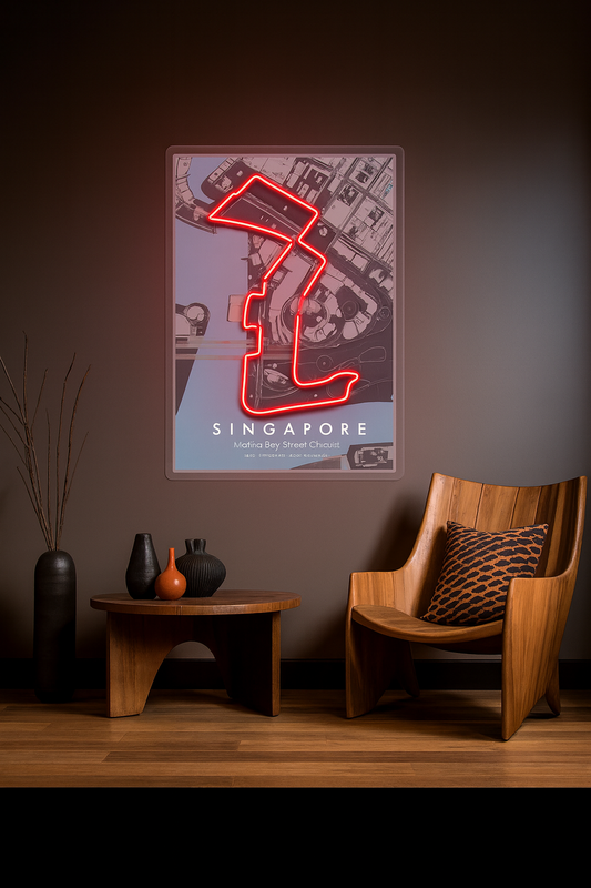 Singapore Marina Bay Street F1 Circuit LED Neon Wall Art – Racing Track Map Glow Sign
