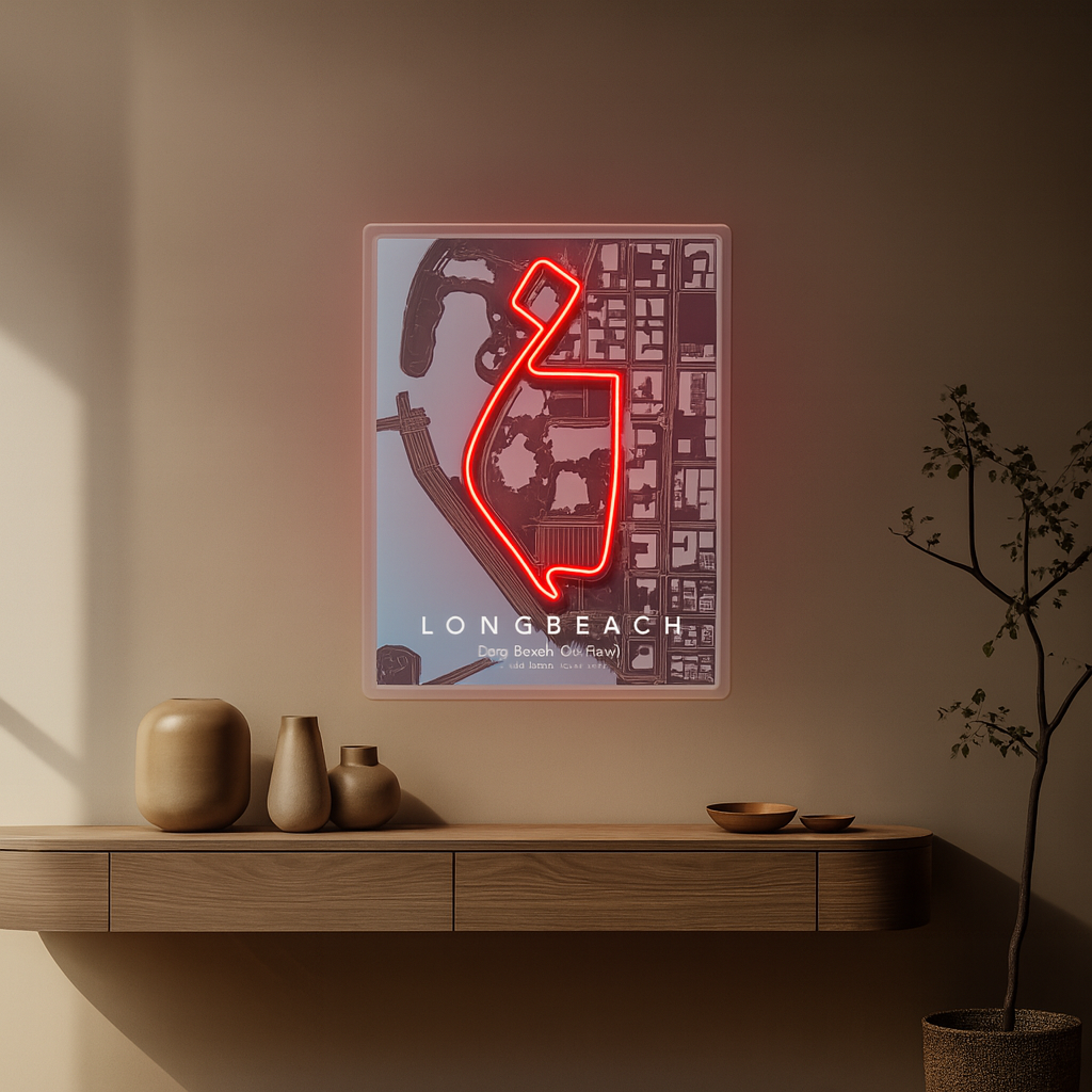 Long Beach Street F1 Circuit Map – LED Neon Wall Art