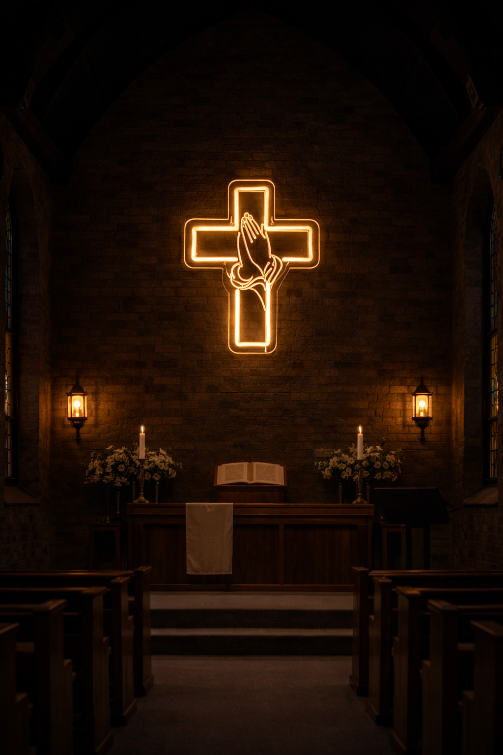 ✝️ Praying Hands Cross Neon Sign – Faith LED Wall Light