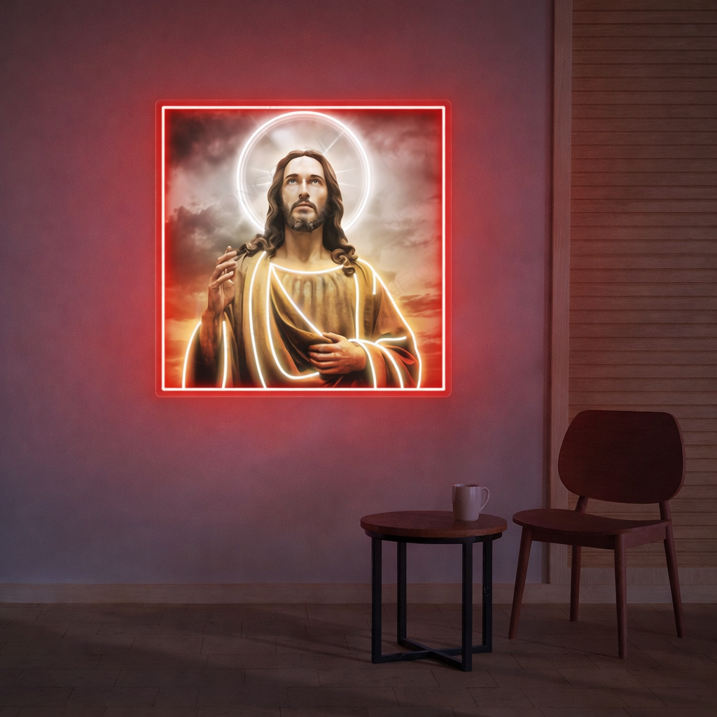 ✝️ Sacred Jesus Neon Frame – Divine LED Wall Art