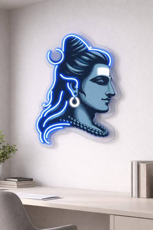 Lord Shiva Neon Wall Art – Serene Blue LED Spiritual Sign for Mandir & Home Décor