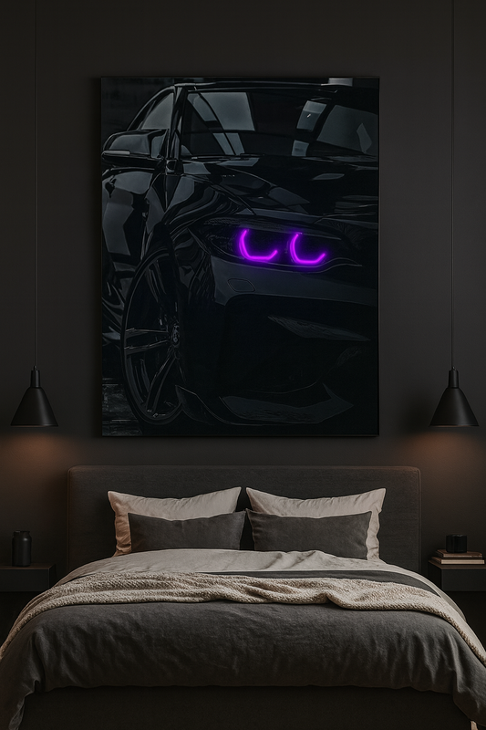 Midnight Phantom Neon Car Poster – Purple LED Glow Wall Art