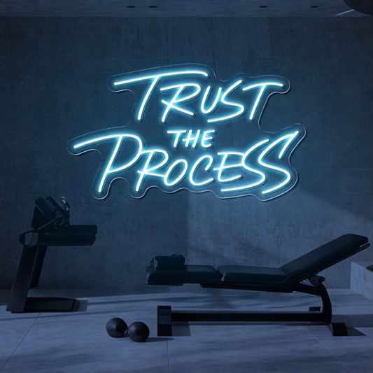 “Trust The Process” Neon LED Wall Sign – Motivational Gym & Home Fitness Decor