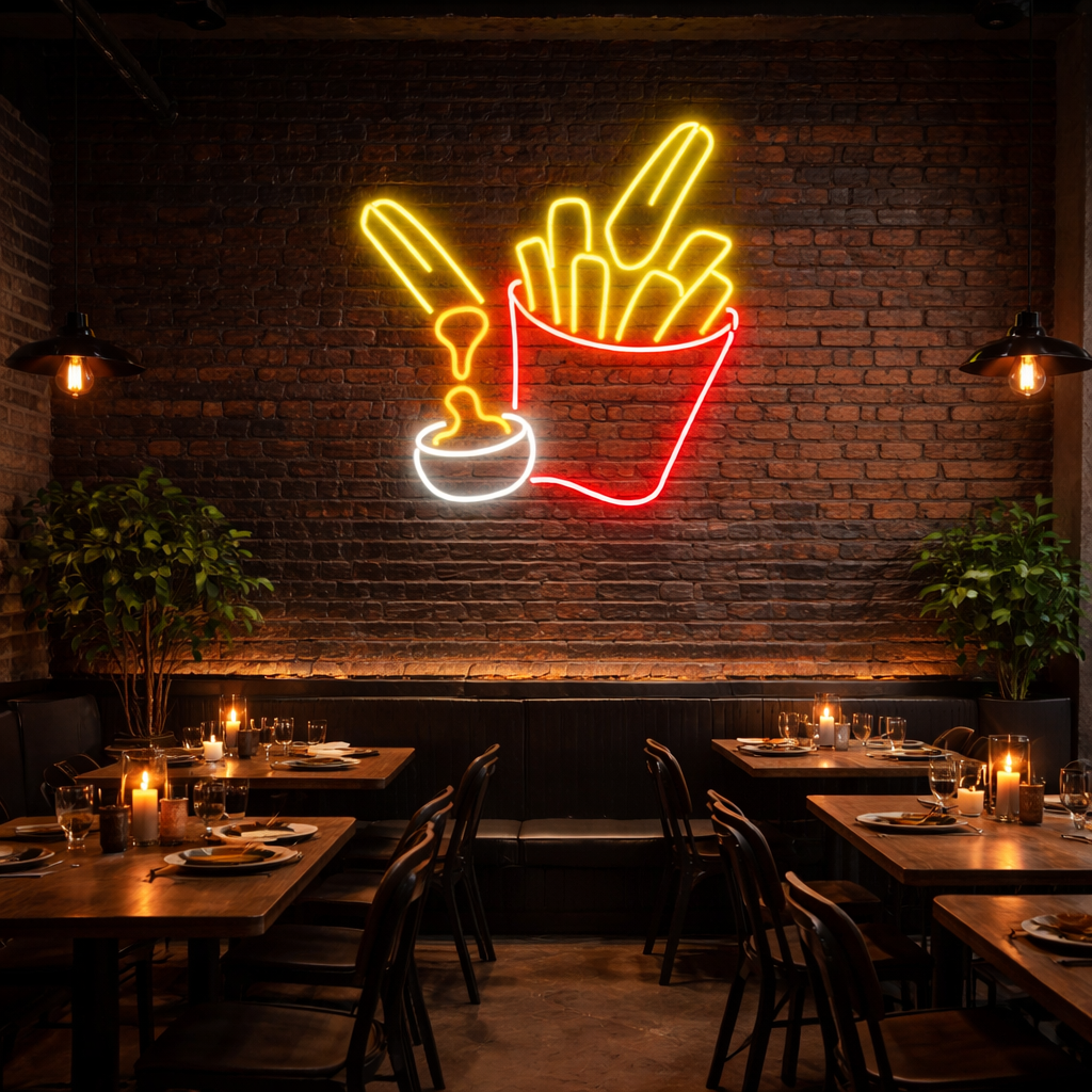 French Fries & Sauce Neon Wall Light – Fast Food Glow