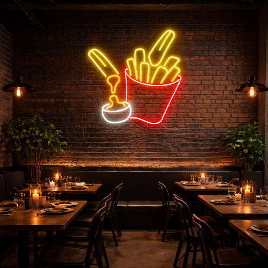 French Fries & Sauce Neon Wall Light – Fast Food Glow