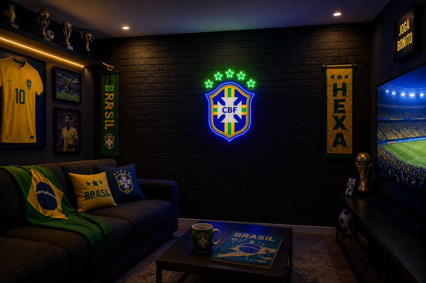 Brazil CBF Neon Wall Sign – Football LED Neon Light for Gaming Room & Sports Decor