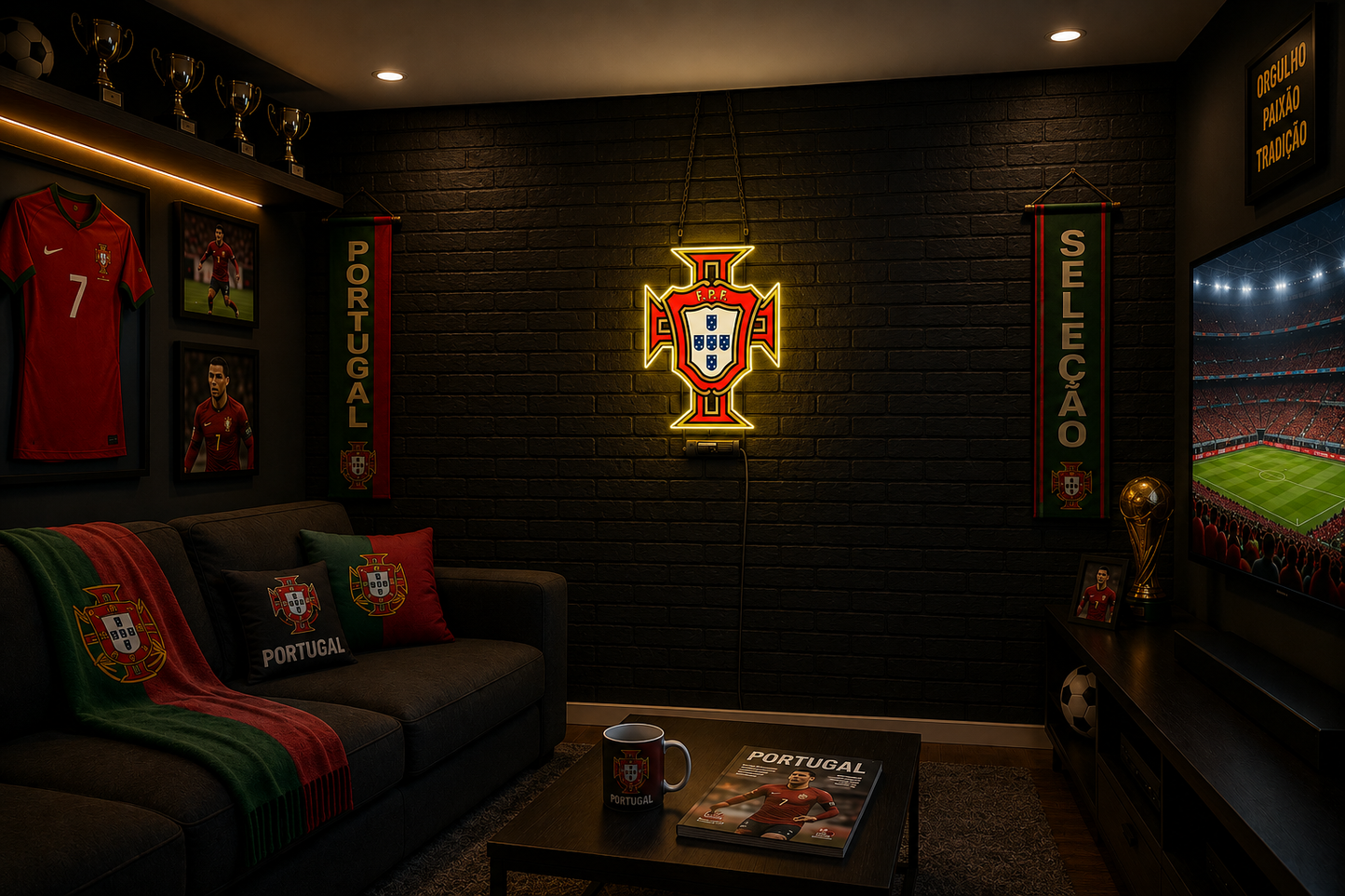 Portugal FPF Neon Wall Sign – LED Football Neon Light for Gaming Room & Sports Decor
