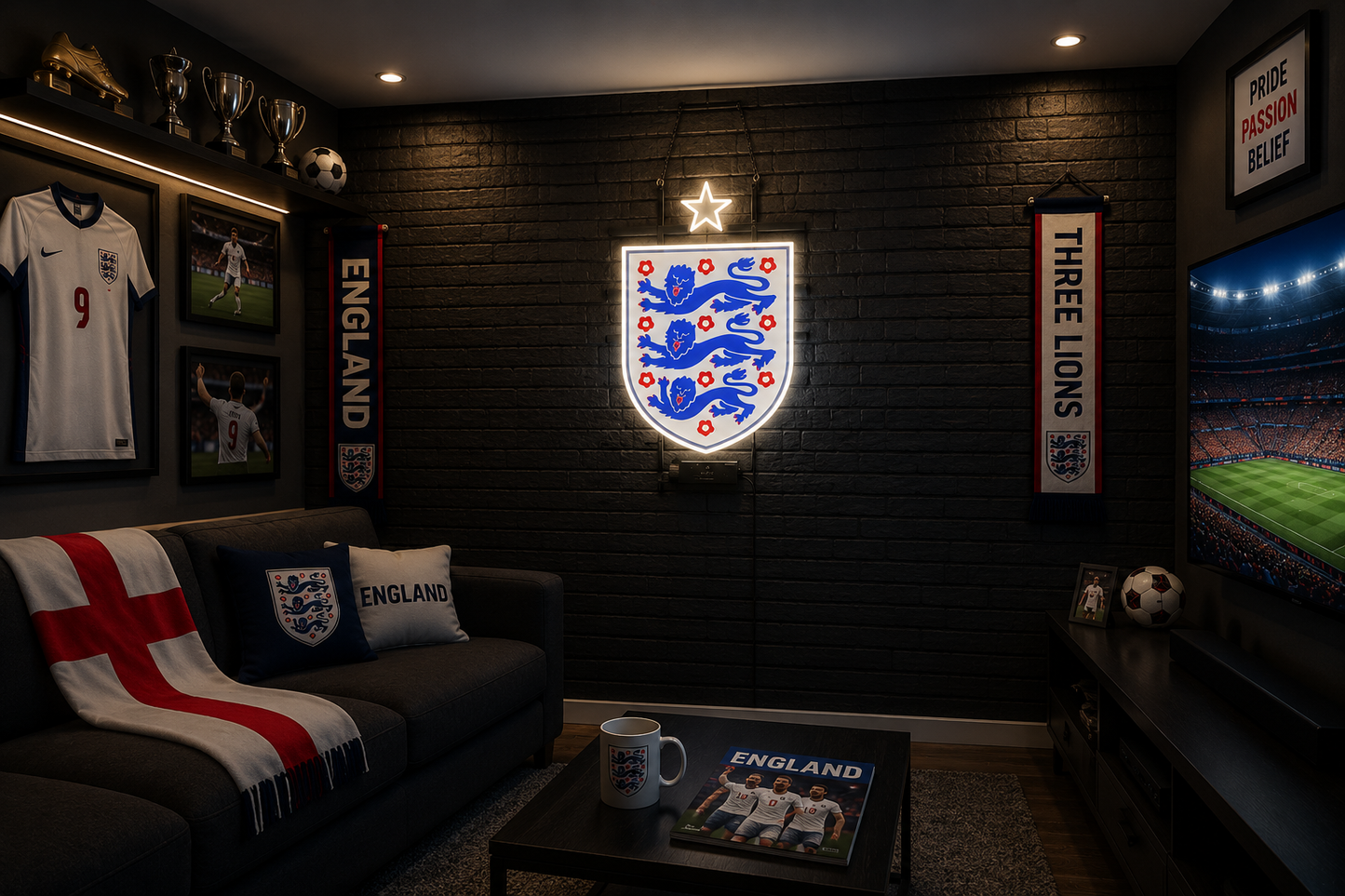 England Football Crest Neon Sign – LED Wall Light for Gaming Room & Football Decor