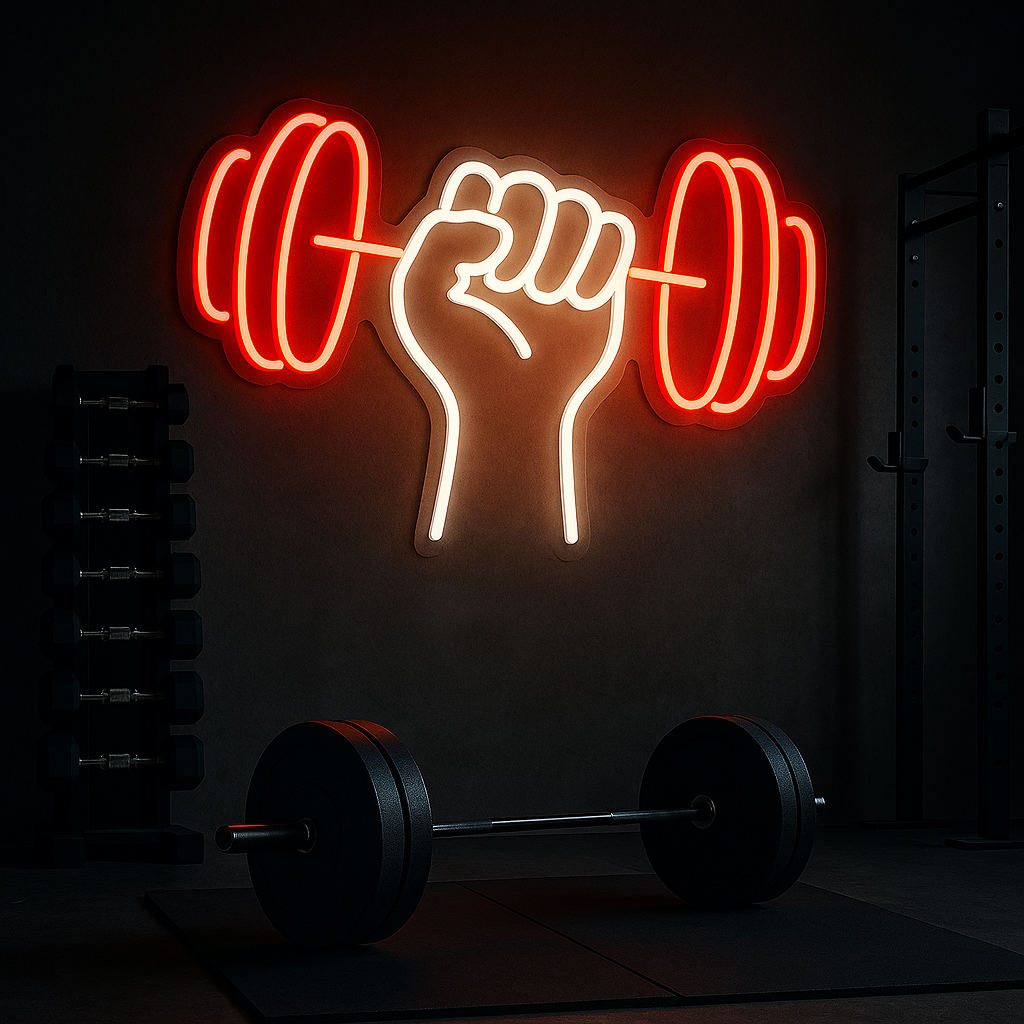Dumbbell Fist Neon Sign – Gym Motivation LED Neon Light