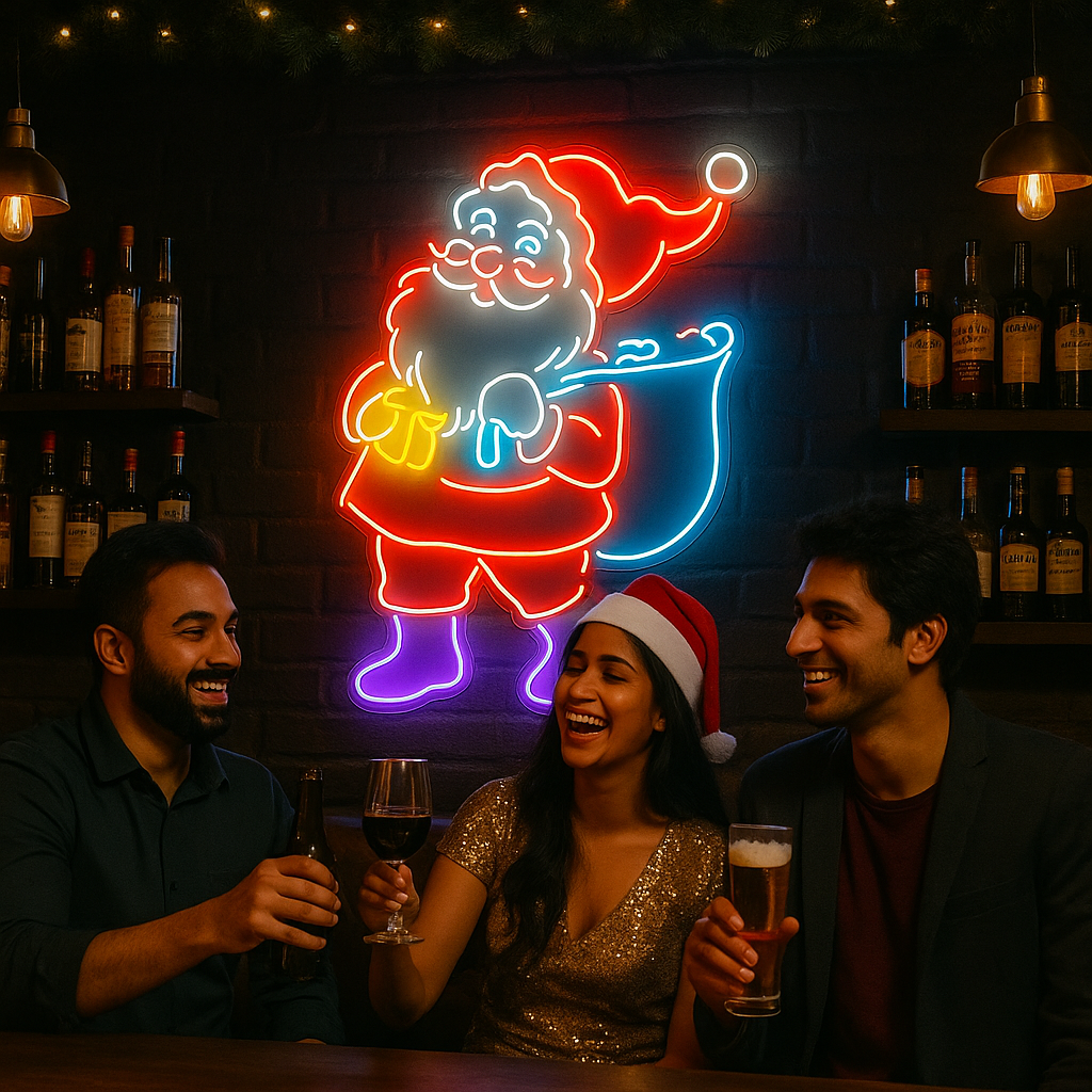 Santa Bar Neon Sign – Festive Neon Wall Light (3x2 feet)