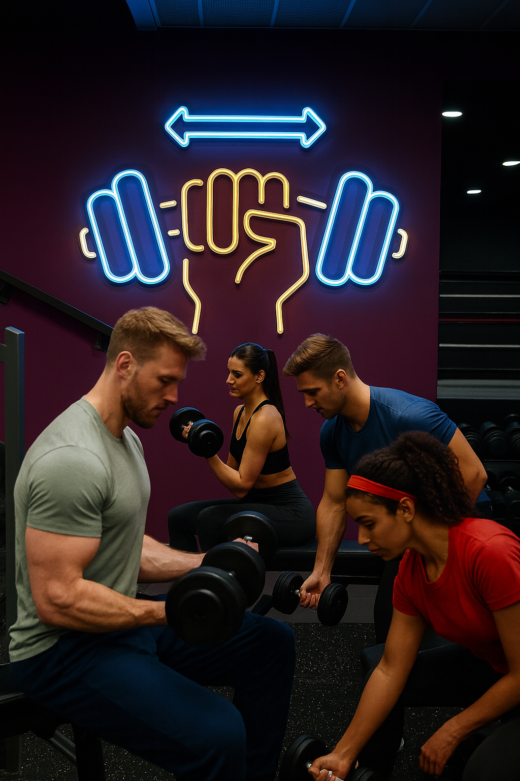 Power Grip Dumbbell Neon Sign – LED Gym Wall Light for Fitness Motivation”