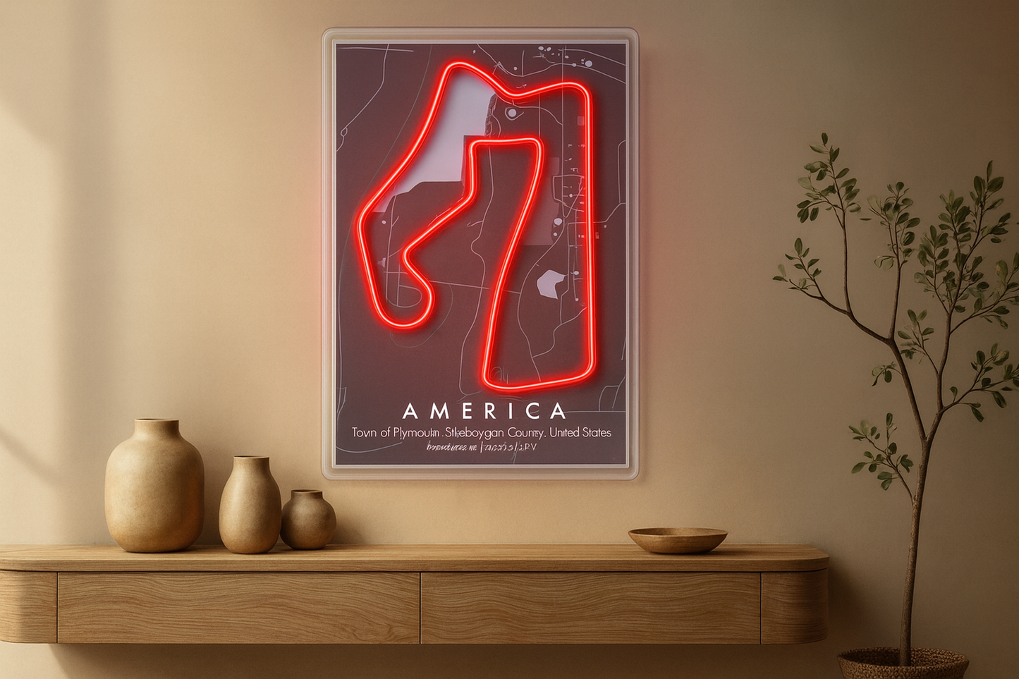America Racing F1 Circuit LED Neon Wall Art – Minimal Track Map Neon Sign
