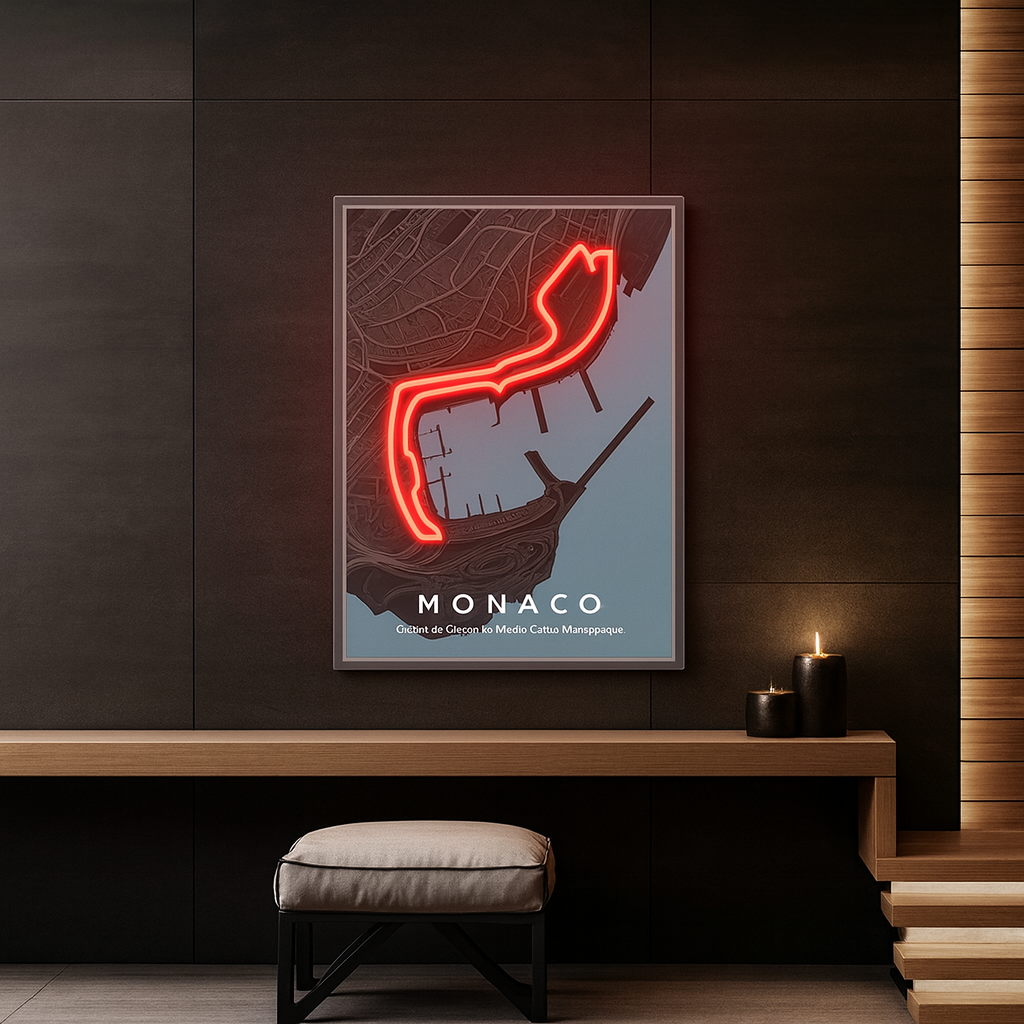 Monaco Grand Prix F1 Circuit Map – Red LED Neon Wall Art