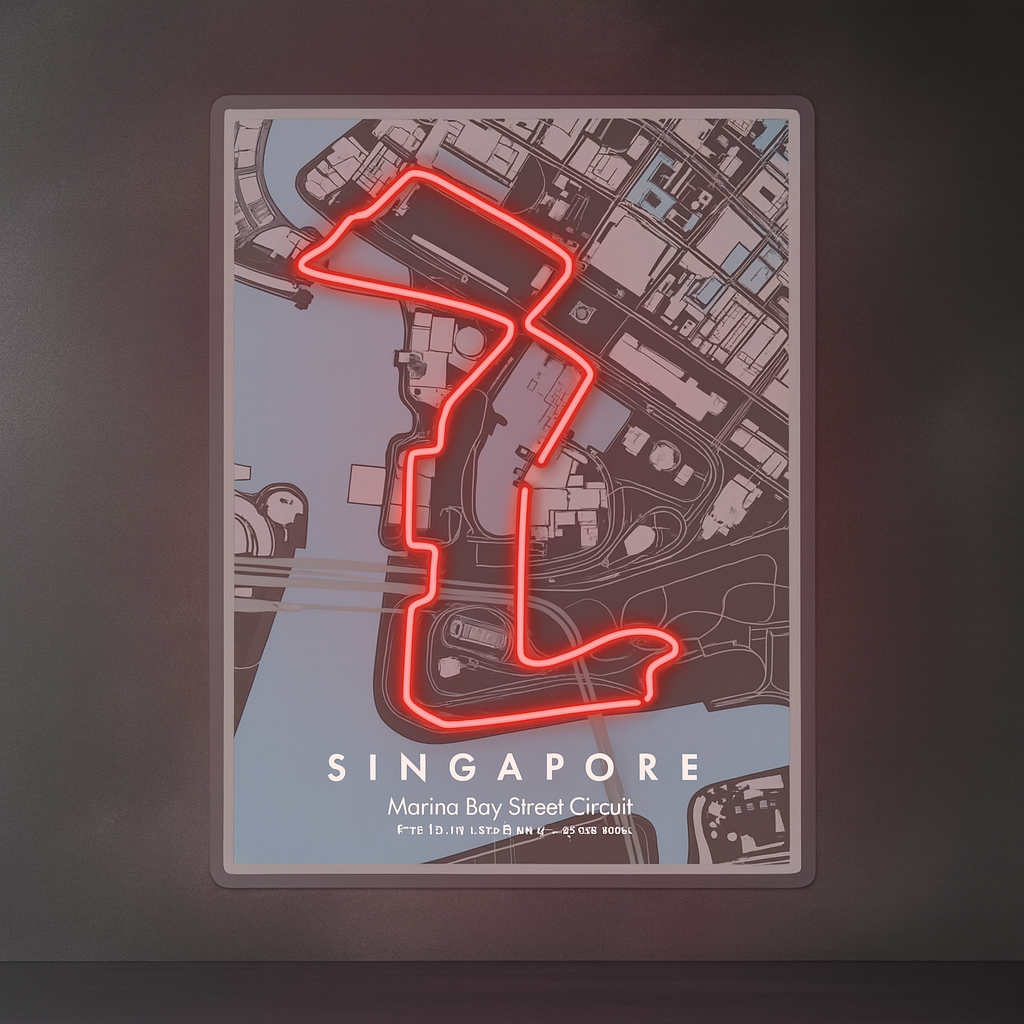 Singapore Marina Bay Street F1 Circuit LED Neon Wall Art – Racing Track Map Glow Sign