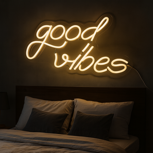 NEON SIGNS INDIA Good Vibes led Light for Home Decorative Sign Wall / Decor for Wedding Party Kids Room /Living Room House/ Bar/ Pub/ Hotel/ Restaurant (6"x9") (Warm White)