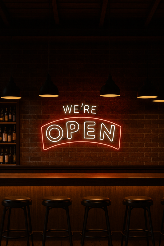 We're Open Neon Sign (Red) (10x18 Inches)