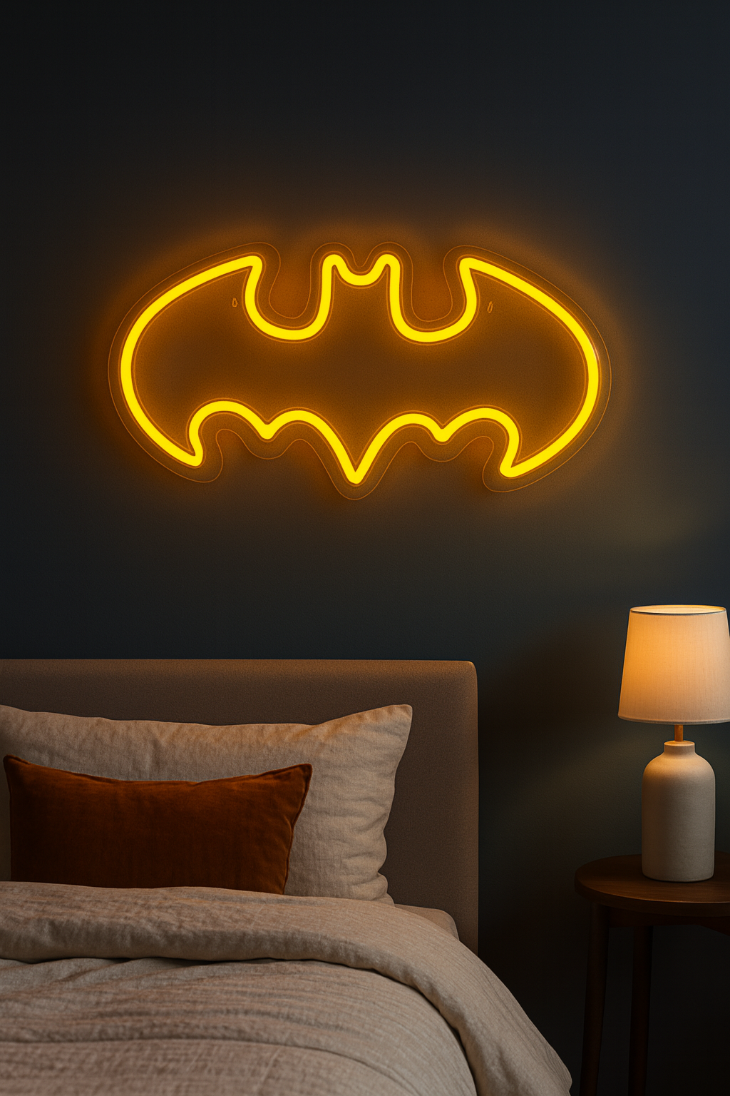 Neon Sign India LED Batman NEON Sign Light (8x12 inches) Neon LED Light, Wall Art Home Decor ,Decorative Light for Room, Party and Bar( Yellow)