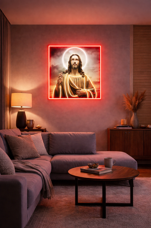 ✝️ Sacred Jesus Neon Frame – Divine LED Wall Art