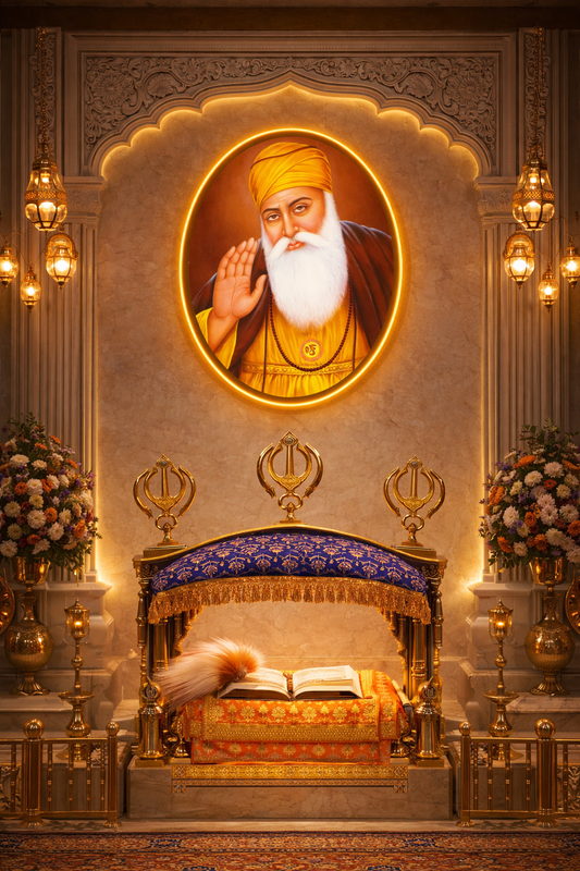 Divine Blessings – Guru Nanak Dev Ji Illuminated Wall Art