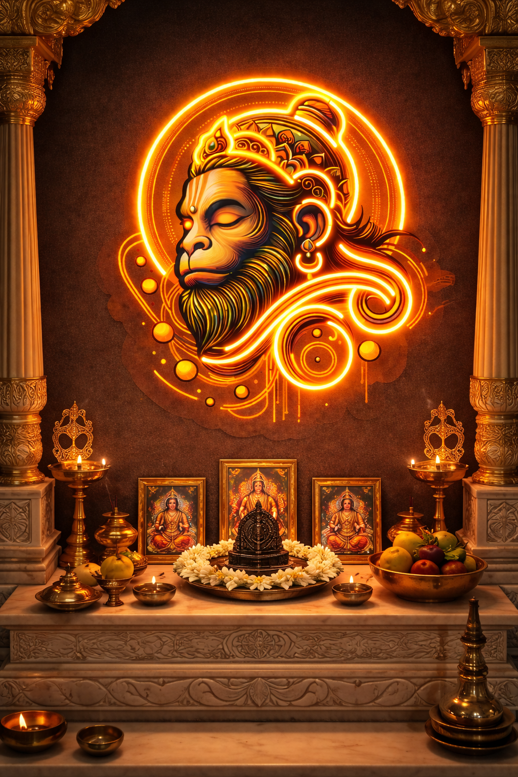 Divine Hanuman Neon Art – Radiant Orange Spiritual Wall Decor