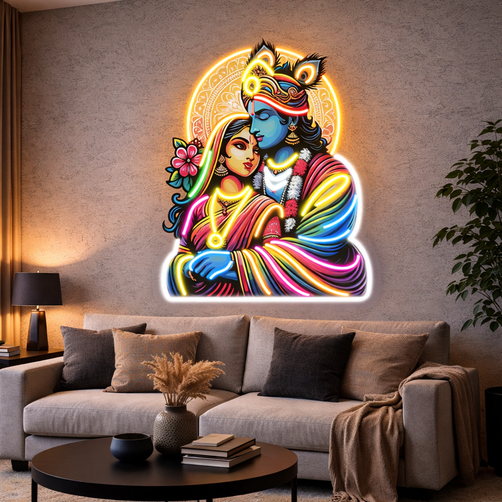 Radha Krishna Neon Wall Art – Divine LED Spiritual Home Décor
