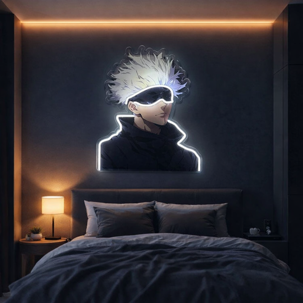 White Aura Anime Neon Wall Art – Minimal LED Neon Sign for Modern Rooms Game Room