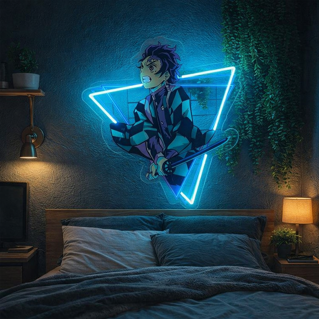 ⚡ Anime Warrior Neon Sign – Blue Triangle LED Wall Art for Game Room & Bedrooms