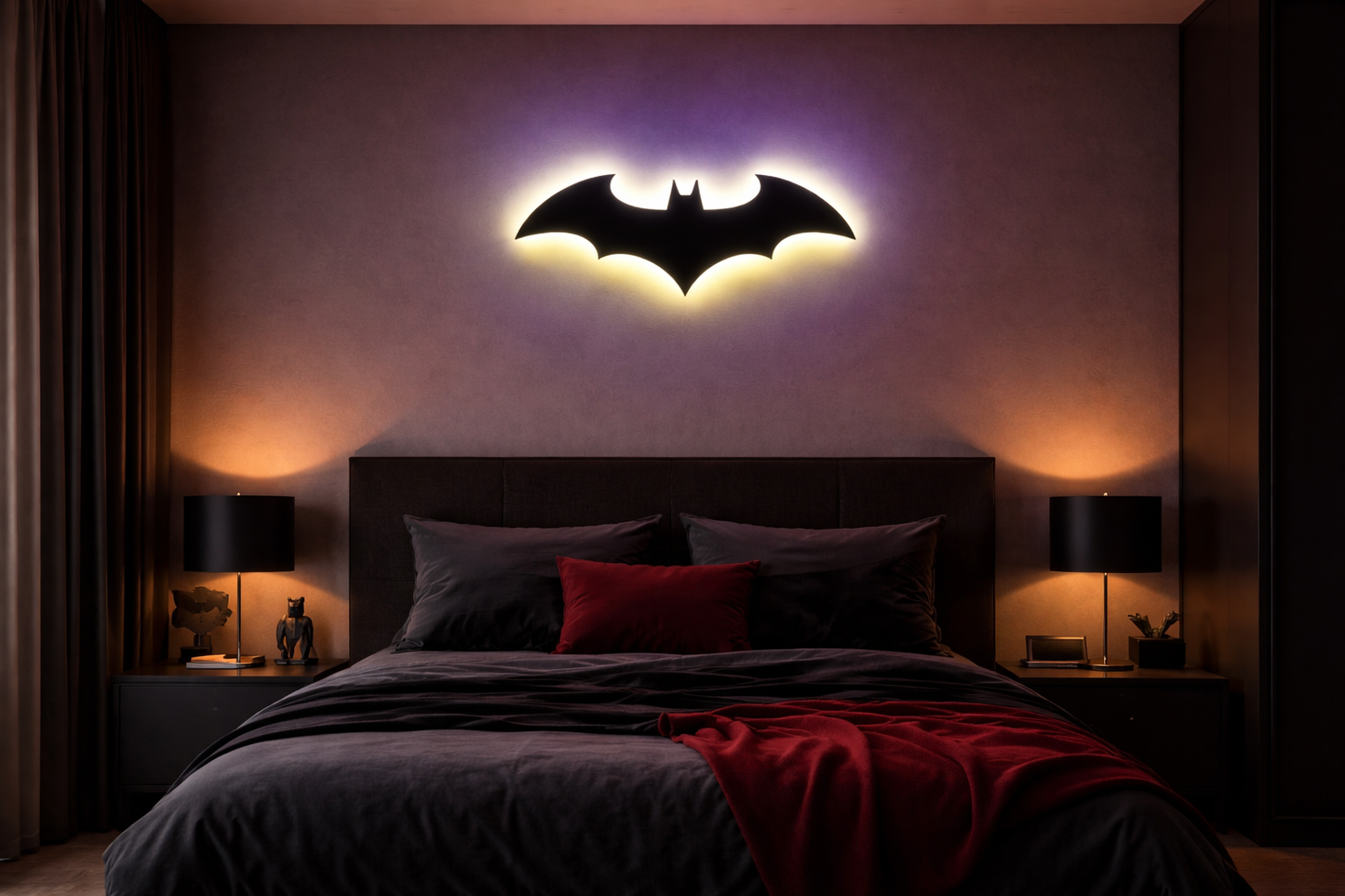 Batman Logo Neon Wall Light – Iconic Superhero LED Wall Art Game room With color changing app controlled LED.
