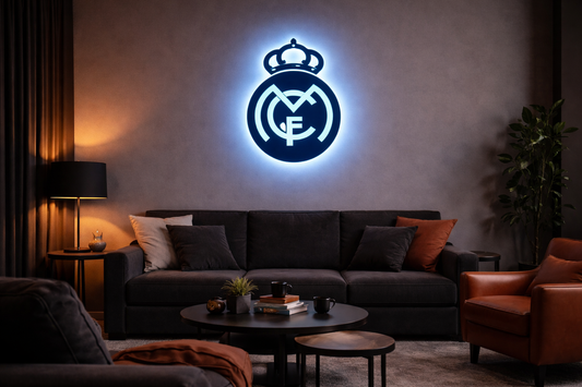 Real Madrid Blue Glow LED Neon Wall Light – Premium Football Logo Decor