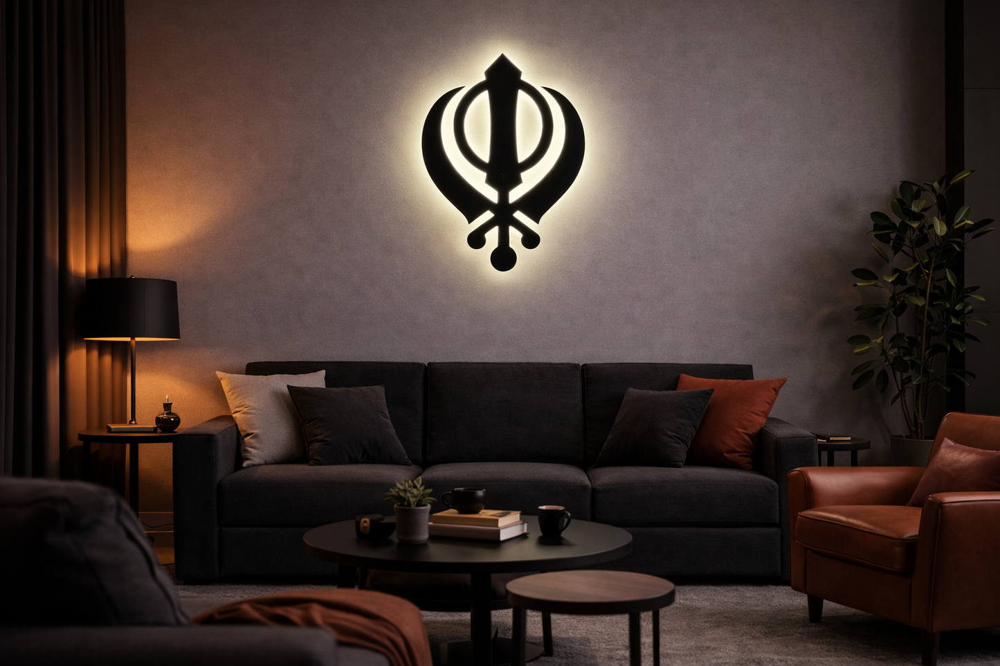 Khanda Symbol LED Neon Wall Light – Spiritual Glow Home Decor