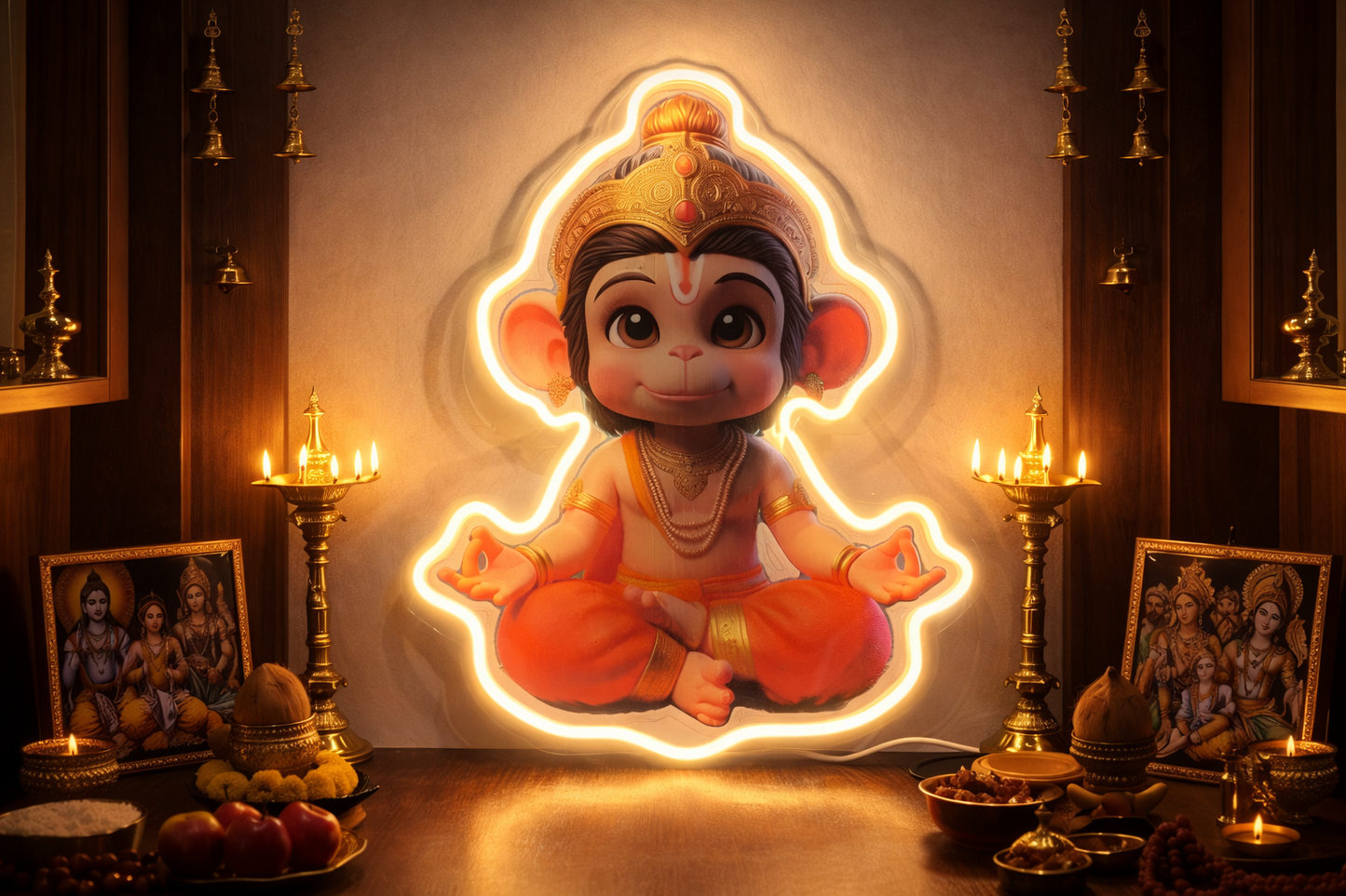Bal Hanuman LED Neon Wall Art – Divine Glow for Pooja & God Room
