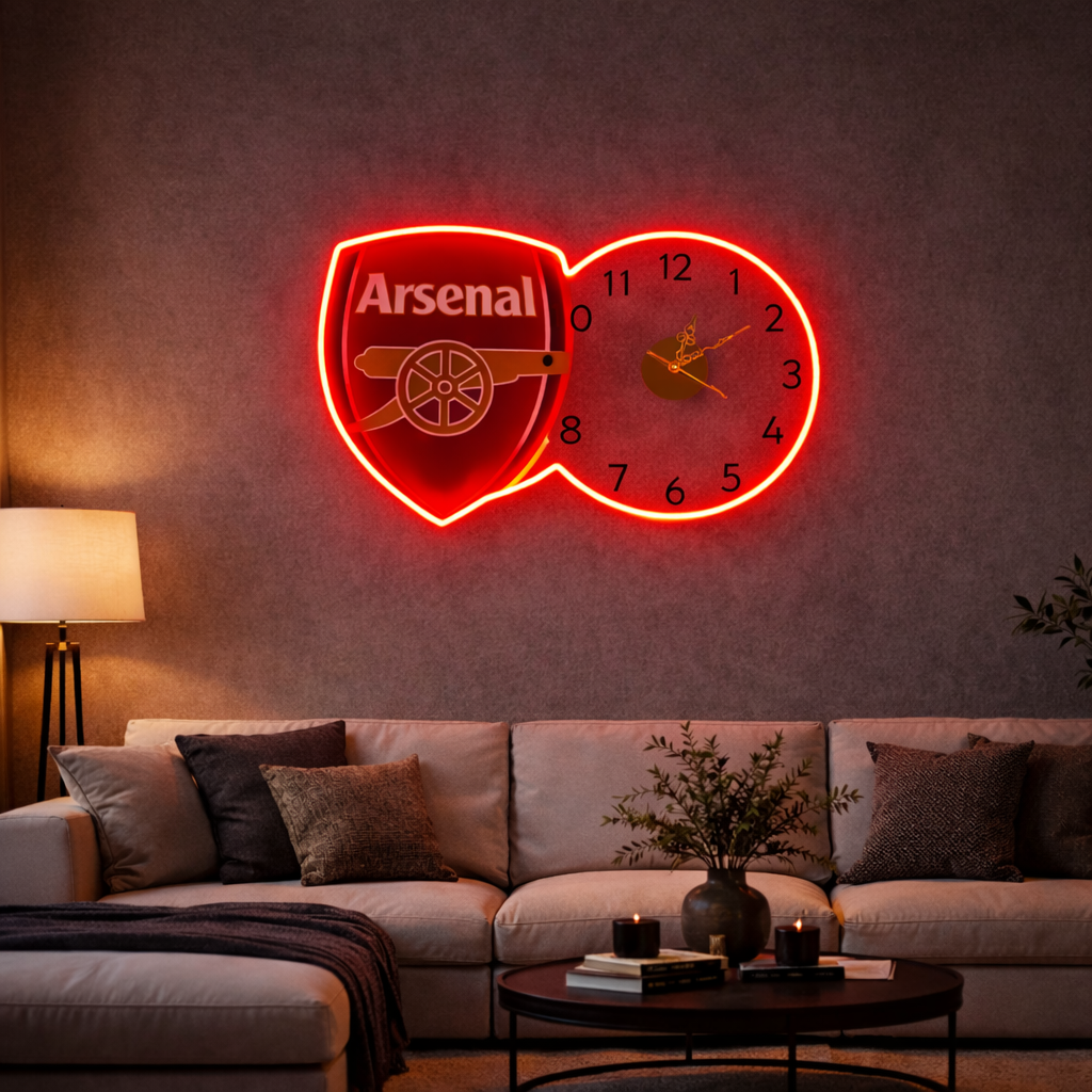 Arsenal Led Arsenal Neon LED Wall Clock – Gunners Fan Glow Decor (14*24 inch ...
