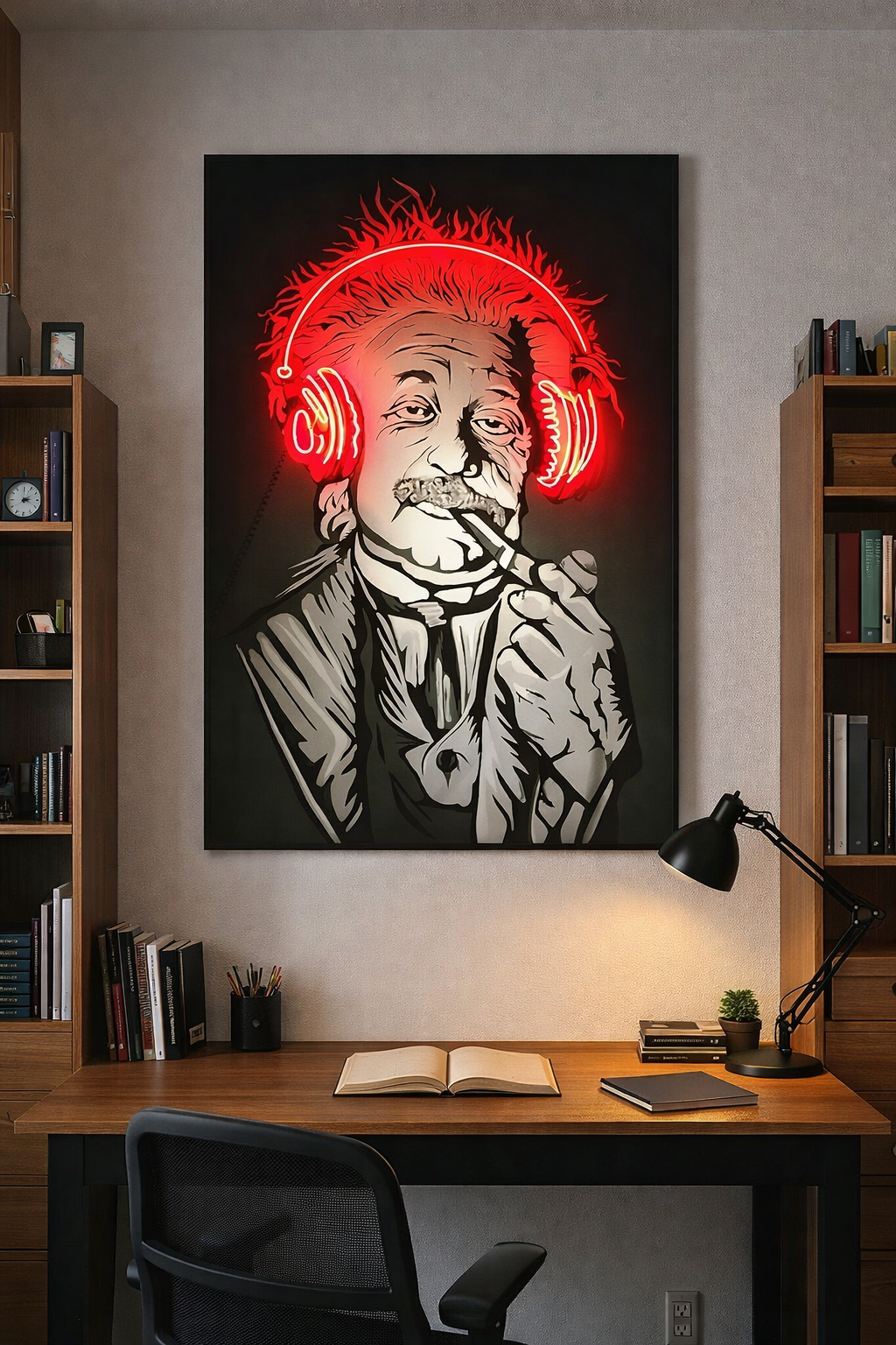 Neon Genius Vibes – Scientist Headphones LED Wall Art