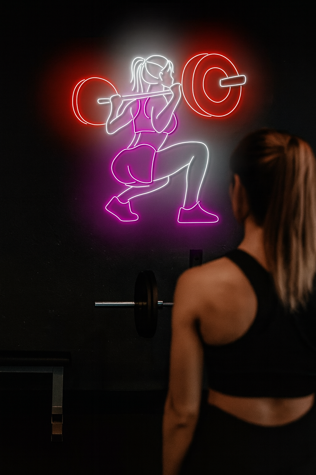 Female Weightlifter Neon Sign – Gym Motivation LED Neon Light