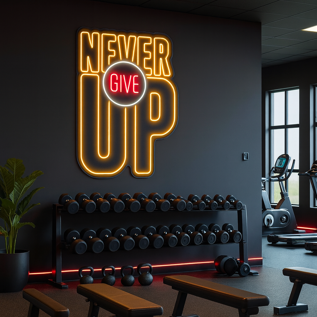 Never Give Up Neon Sign – Gym Motivational LED Wall Light
