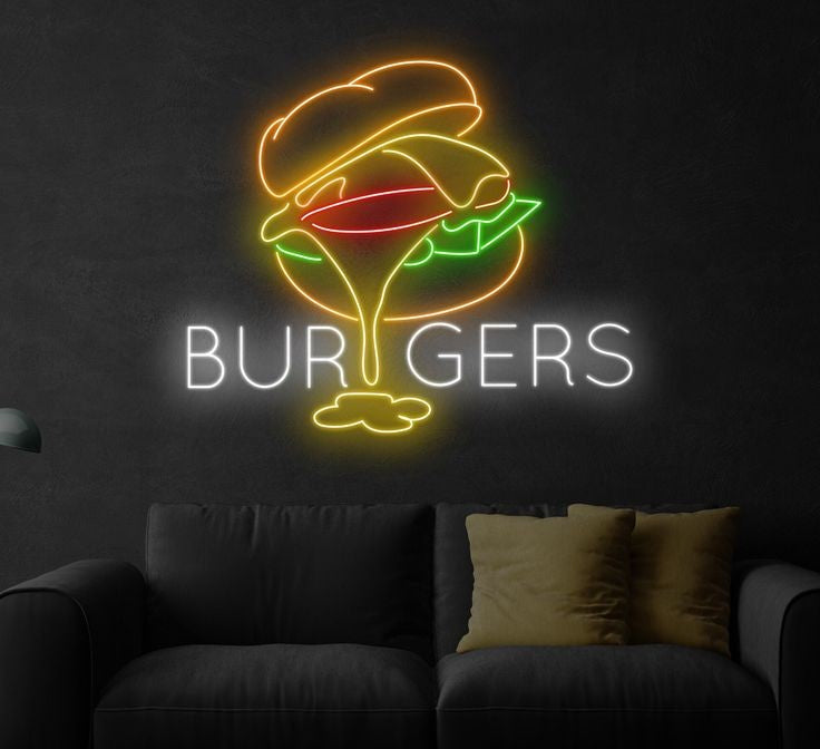 Burger Neon Wall Sign – Restaurant Display Edition
