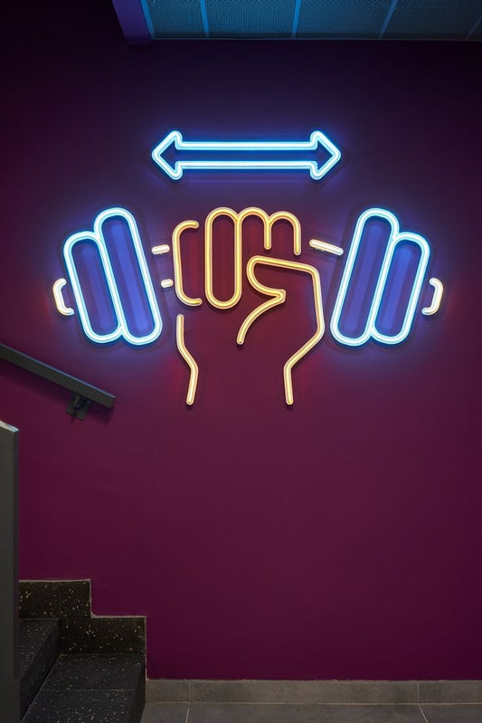 Power Grip Dumbbell Neon Sign – LED Gym Wall Light for Fitness Motivation”
