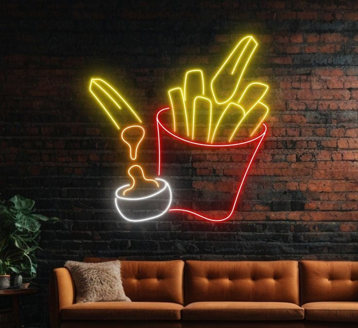 French Fries & Sauce Neon Wall Light – Fast Food Glow